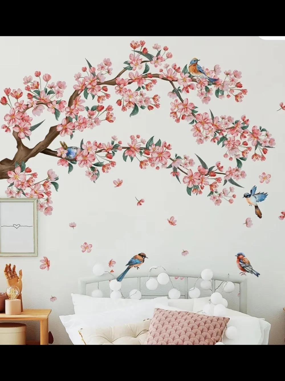 Pink Cherry Blossom Branch Wall Decal with Birds - Brand: